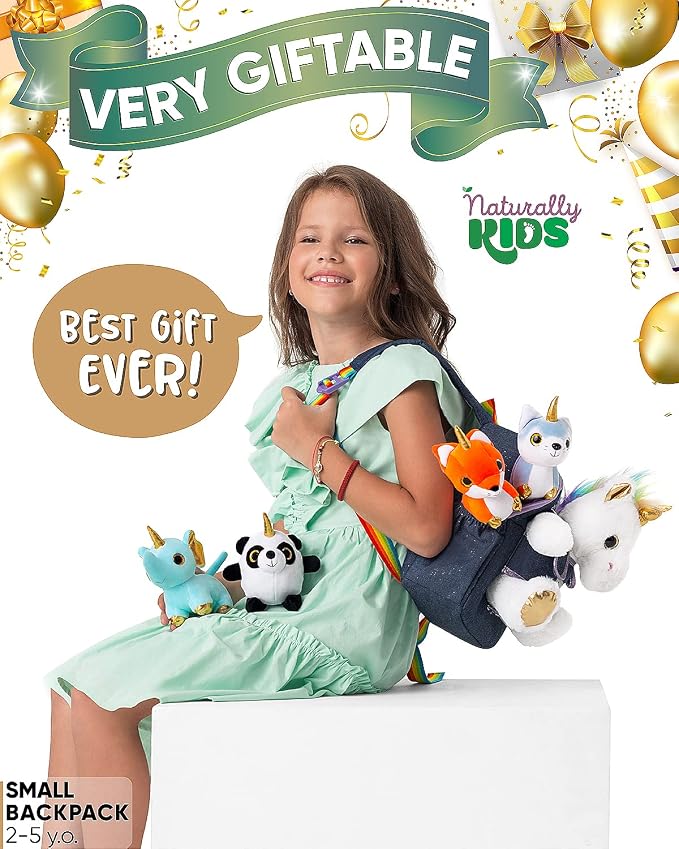 Naturally KIDS Toddler Unicorn Backpack w Plush Unicorn Toys for Kids 2-5 | Unicorn Gifts for Kids 2-6 Gift-Ready Box, Birthday Gifts for 2 3 4 5 6 Year Old Girls, Boys