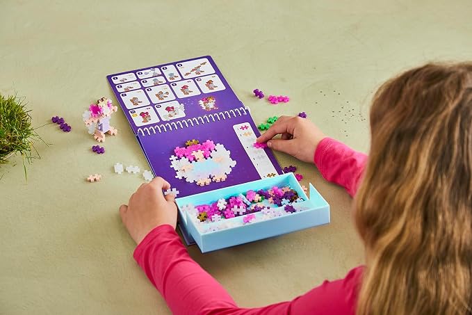 PLUS PLUS Puzzle By Number Activity Pad, Enchanted Forest | Airplane Activities & Roadtrip Essentials for Kids, Interlocking Mini Building Blocks, 2D 3D Puzzle Stem Toy