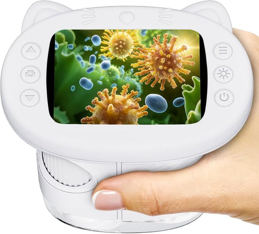 WINWEND Pocket Kids Microscope 1000X Handheld Microscope for Photo and Video Portable Science Kits STEM Toys – Christmas/Birthday Gifts for Girls & Boys Ages 3-12(White)