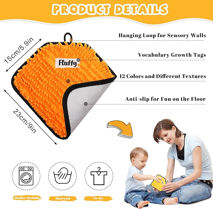 WSICSE Labeled Sensory Mats, Diamond Shape Sensory Toy for Kids with Autism | 12-Color Textures Sensory Floor Tiles Tactile Wall Panel with Tote Bag for Toddler Learning Classroom Supplies Gift, 6×9 Inch