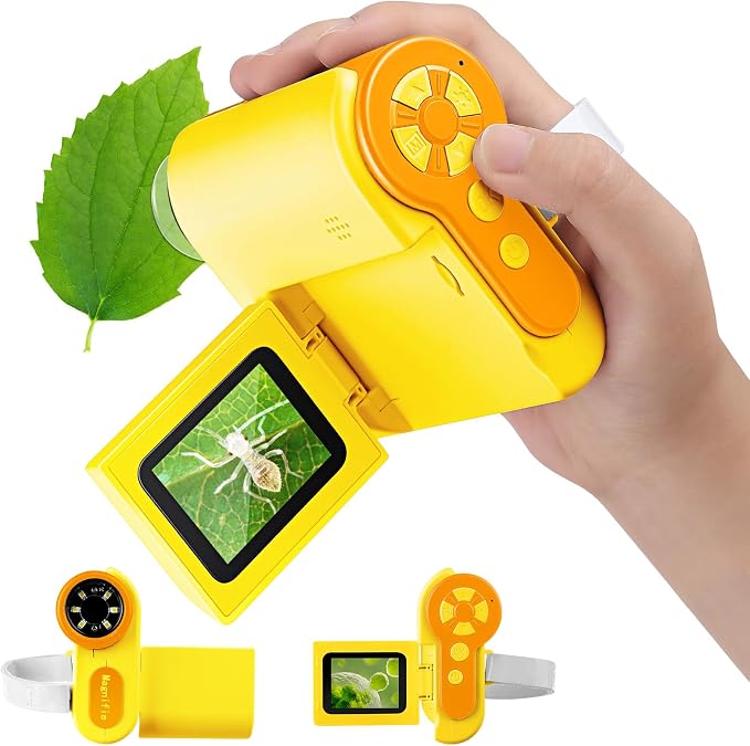 1000X Microscope for Kids 8-12, 4K HD Screen with 6 LED Lights, Portable Microscope for Outdoor STEM Learning, Rechargeable Science Kit, Birthday Easter Gifts for Kids
