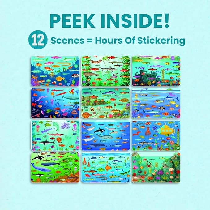 Cupkin Ocean Coloring & Sticker Activity Book | 500+ Stickers | Spiral-bound kids craft format with 12 scenes, 12 art pages, side-by-side viewing, and an easy-peel design for ages 2–8