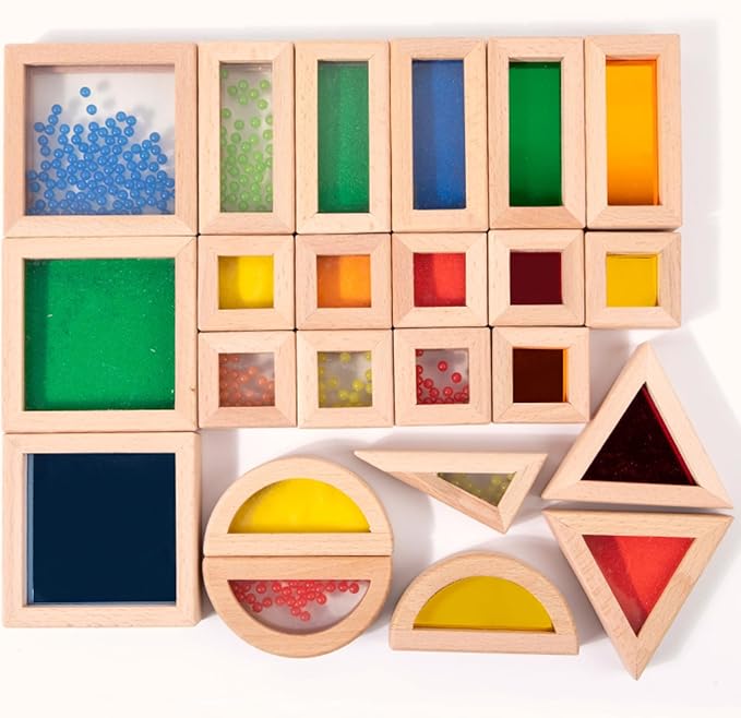 Dinhon 23PCS Sensory Blocks for Toddlers 1-3 & Kids 4-8 - Large Montessori Wooden Building Blocks with Rainbow Colors, Stacking Toys for Boys Girls, Sensory Play & Preschool Learning, Toddler Gift