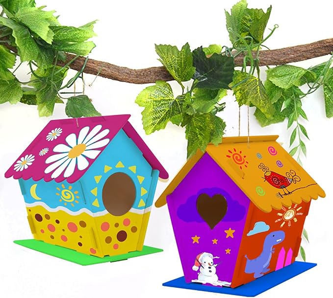 hapray 2 Pack Bird House Kits for Kids, DIY Birdhouse Kit Build and Paint