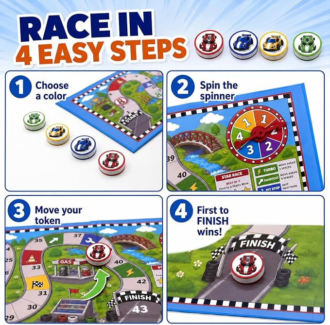 TRAVOFUN Magnetic Car Race Game | Travel Games for Kids Ages 4-8 | 2-player racing game with a foldable magnetic board keeps pieces secure for car rides, flights, and screen-free play.