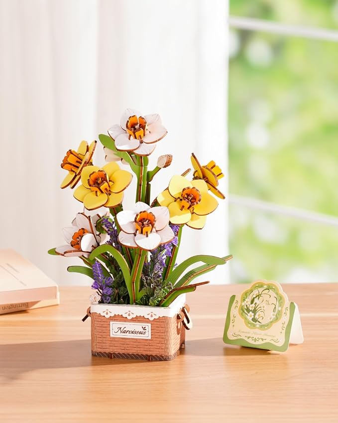 Rowood 3D Puzzles for Adults,Mother's Day DIY Wooden Flower Narcissus Craft Kit,Artificial Flower Botanical Collection,Christmas Birthday Decoration Centerpiece for Table