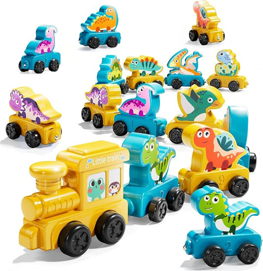 JUKUDAHU Magnetism Toys Dinosaur Train Set for Toddlers 3 4 Years Old | Dinosaur Toys for Kids, Color Sorting Toy, Preschool Educational Learning Activities, Birthday Gifts for Boys Girls