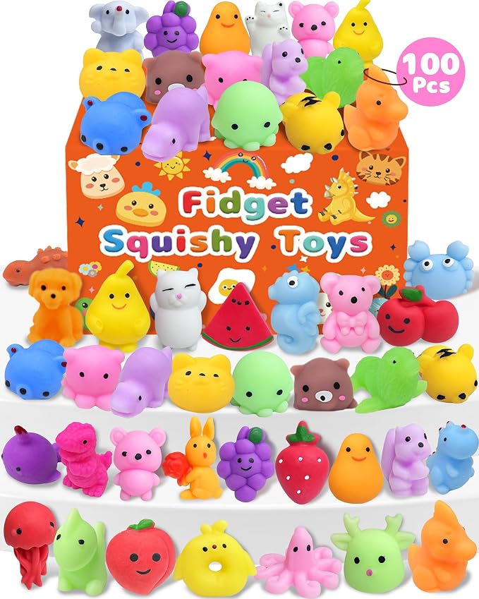 100 Pack Kawaii Squishy Toys, Fidget Party Favors for Kids 3-5, 4-8, 8-12 | Treasure Box Toys for Students, Classroom Prizes, Mini Birthday Gifts, Goodie Bag Stuffers, Bulk Fidget Squeeze Toy