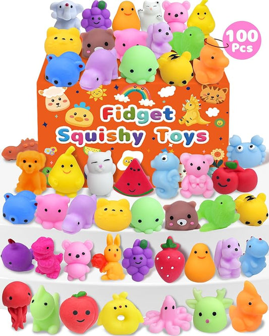 100 Pack Kawaii Squishy Toys, Fidget Party Favors for Kids 3-5, 4-8, 8-12 | Treasure Box Toys for Students, Classroom Prizes, Mini Birthday Gifts, Goodie Bag Stuffers, Bulk Fidget Squeeze Toy