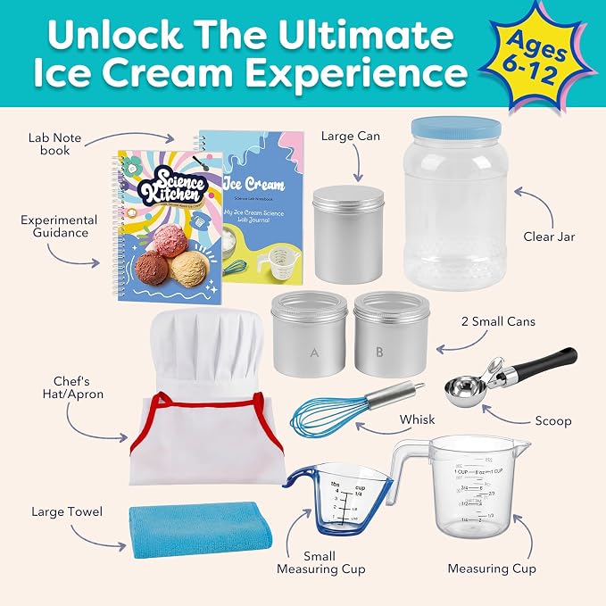 Aizweb Ice Cream Maker for Kids-Science Kits to Make Your Own Ice Cream | STEM Educational Food Science Experiments,Birthday Gifts for Boys&Girls Ages 5–14 | Includes Visual Recipes,Scoop,Cans&Whisks