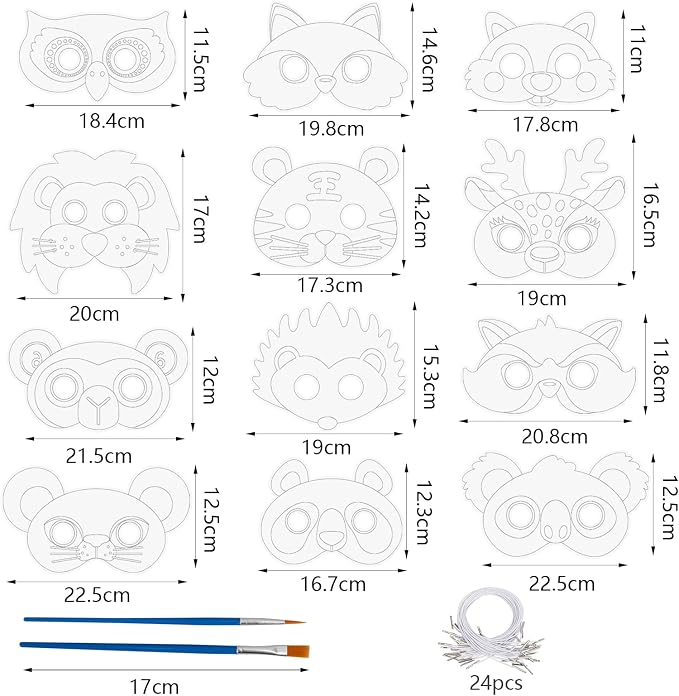 24 Pcs Animal Crafts for Kids Classroom Color Your Own Animal Masks | DIY Coloring Arts and Crafts for Jungle Animals Party Favors Birthday Dress-Up School Activity Masquerade Cosplay Supply