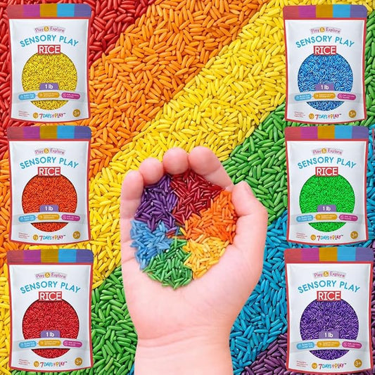 Sensory Play Rice for Kids, 6 Pack (6 lbs Total), 6 Individually Sealed 1 lb Bags, Non-Toxic Colored Rice for Sensory Bin Fillers, Fine Motor Activities, Crafts & Learning Play