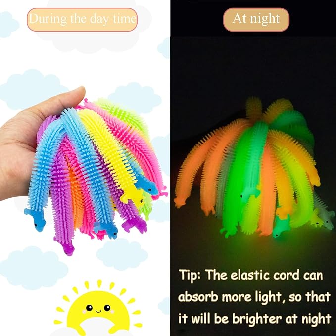 Valentines Day Cards for Kids - 24Pcs Dinosaur Cards With Glow in Dark Stretchy String Sensory Fidget Toys for Party Favors, Classroom Exchange Gifts, School Supplies