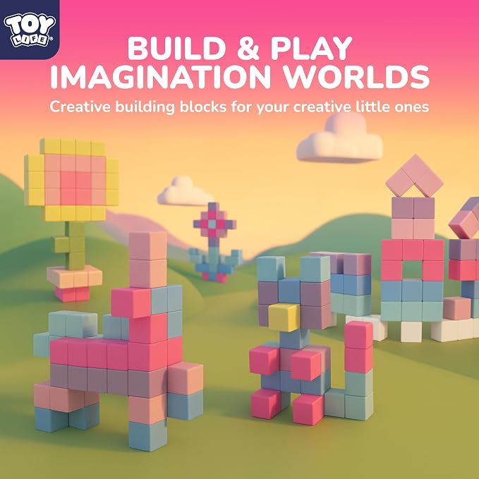 TOY Life Pastel Magnetic Blocks, 64-Piece STEM Set, Ages 3-8 | eight soft colors, smooth ABS cubes, open-ended construction, spatial play, birthday gift