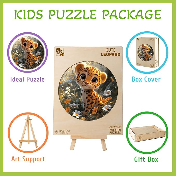 Animal Wooden Puzzles for Kids - Cute Cheetah | 50 Piece Puzzles for Kids Ages 6-8, Kids Puzzles with Unique Animal Shapes, Round Gift for Girls and Boys (11.4 * 11.4 in)