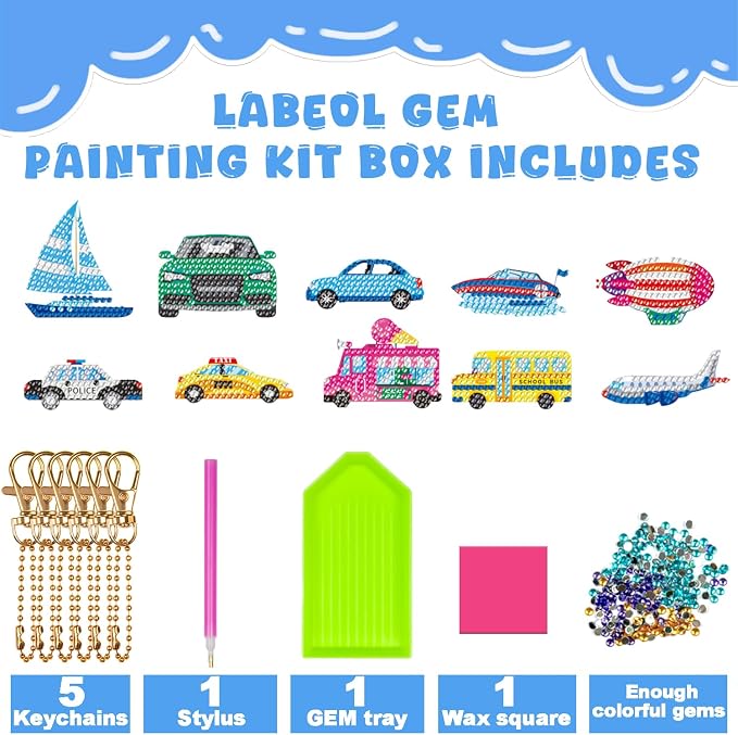 Labeol Arts and Crafts for Kids - Creat Your Own GEM Keychains-5D Diamond Painting by Numbers GEM Kits for Kids Girls Toddler Age 6-7 6-8 10-12