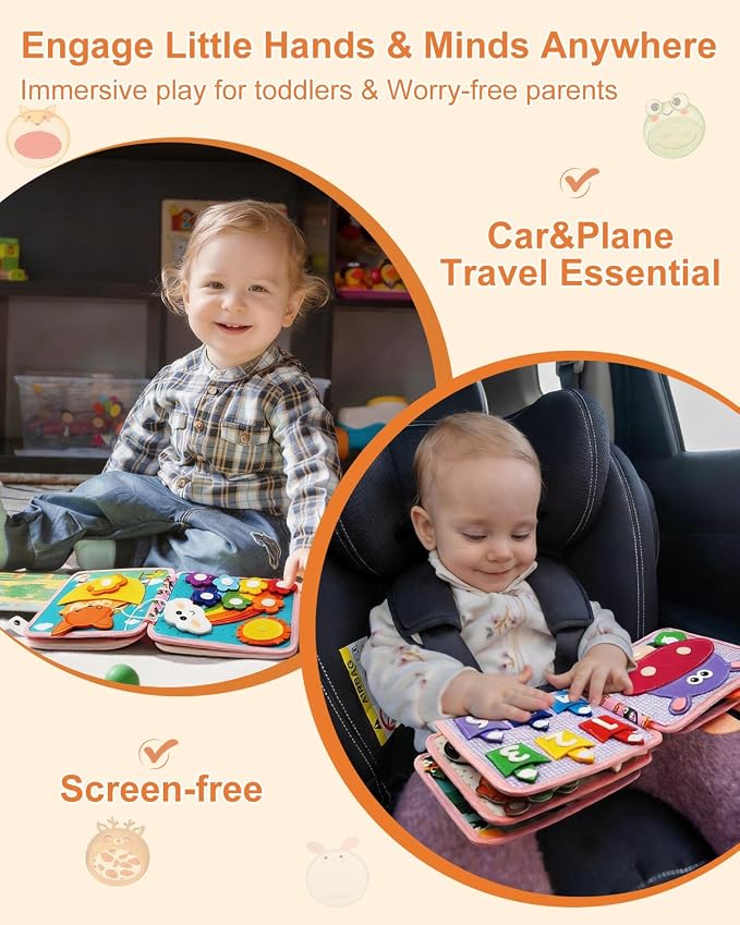 Busy Book for Toddlers 1-3, Montessori Toys for 1 Year Old, Baby Activity | Animals Sensory Quiet Books, Kids Travel Toys, Felt Busy Board for Toddlers 3-5, Educational Learning Gifts for Boys Girls