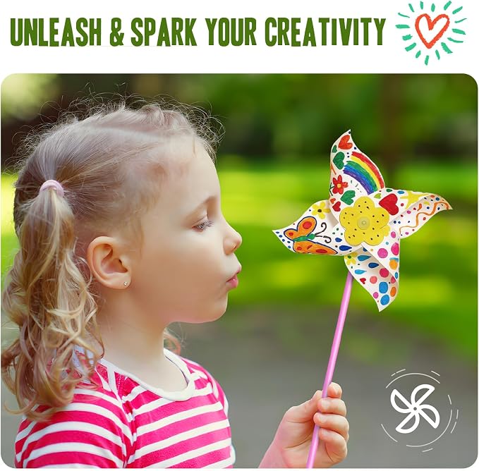 KwestSync 48 Pack DIY Pinwheels for Kids - Bulk Spring Summer Crafts for Kids 3-5, 4-6, 4-8, Color Your Own Paper Windmill - Great Activity for Party, VBS, Patriotic Classroom Birthday