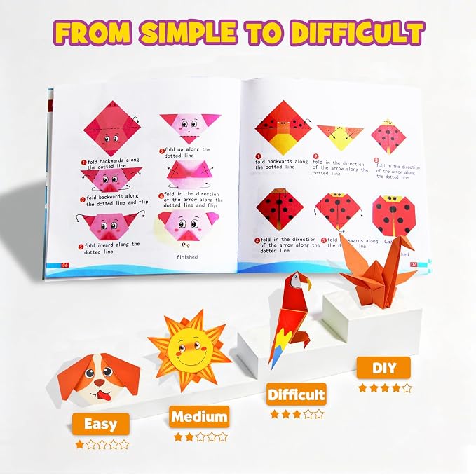 Pigipigi Kids 230 Pcs Origami Paper Kit,Arts and Crafts for Kids Ages 5-12 | Beginners Origami Kit with 75 Vivid Patterns,Video Tutorials & books, DIY Craft Birthday Gift for Boys Girls ages 5-12
