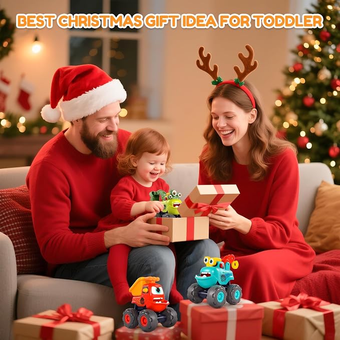 Toy Cars for 1-3 Year Old, 3 PCS Construction Monster Truck, Toddler Toy | Baby Toys 12-18 Months, Kids Toy, Christmas & Birthday Gifts, Pull Back Car with Big Wheel, Crane Truck Dump Excavator