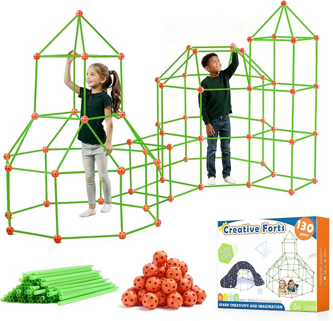 Tiny Land Fort Building Kit for Kids Ages 4-12, STEM Building Toy | 86 Rods & 44 Balls, Build Forts, Tunnels & Castles, Indoor/Outdoor Play, Storage Bag, STEM Gift for Kids
