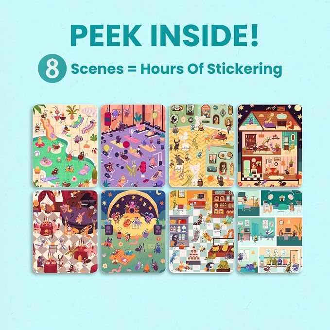 Cupkin The Life of Busy Bugs Coloring & Sticker Book | 300+ Stickers | Spiral-bound kids craft format with 8 scenes, 8 art pages, side-by-side viewing, and an easy-peel design for ages 2–8