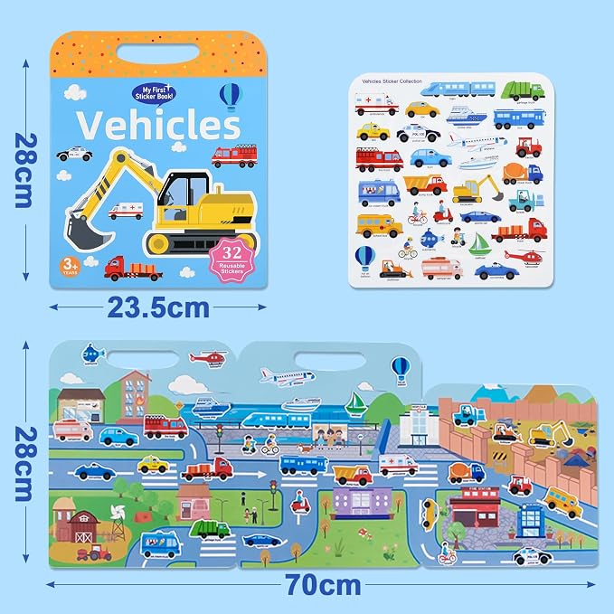 ASTARON 5 Pack Reusable 3D Puffy Sticker Books for Kids 3-6 | Jelly Sticker Game Educational Sensory Learning Toy, Travel Toys and Busy Book(Vehicle Dino Animal Ocean Space)