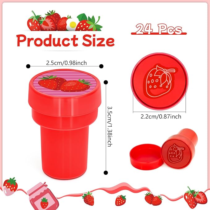 Cinrobiye 24 Pcs Strawberry Stampers Party Favors, Cute Fruit Pre Inked Stamps with 12 Sweet Berry Designs, Strawberry Birthday Party Supplies, Goodie Bag Fillers, Classroom Rewards, Carnival Prizes