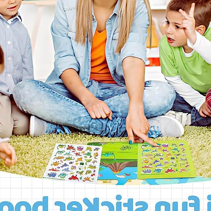 Reusable Sticker Books for Kids, Travel Removable Toddler Dinosaur Sticker Books for 3 4 5 Year Old Girls Boys Birthday Gifts Educational Learning Toys