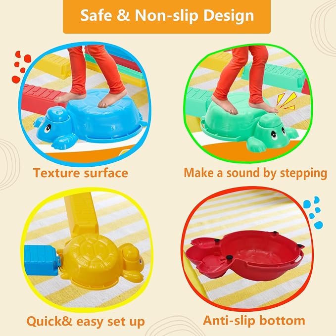 Balance Beams Stepping Stones For Kids - 12 Piece Turtle Jumping Stepping Stones Balance Beams, Toddler Indoor or Outdoor Play Obstacle Course, Stocking Stuffers for Active Kid Ages 2 3 4 5 6 Year Old