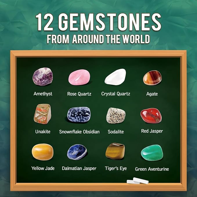 Gamerside Gem Dig Kit, 12 Real Gem Stone Crystals & Rocks, STEM Toys 6+ | Excavate Gemstones & Minerals, Complete Rock Digging Kit, Learning Guide Included, Great Birthday Gift for Young Scientists