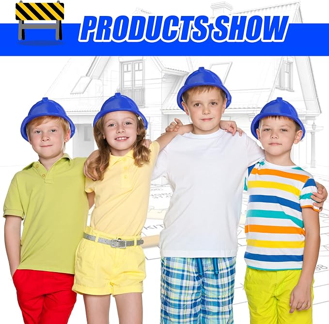 Sumind 48 Packs Construction Party Hats Kids Plastic Worker Helmet Bulk Toy for 3-8 Years Children Dress up Party Supplies(Blue)