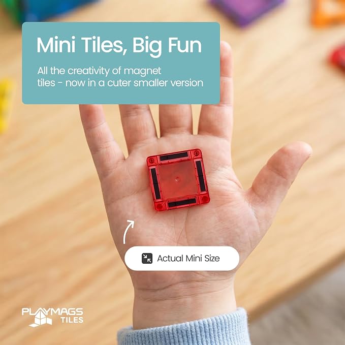 Playmags Mini Magnetic Tiles for Kids 42-Piece Set | Travel Magnetic Blocks | STEM Sensory Educational Toys | Portable Toddler Building Toys | Gift for Boys & Girls Ages 3