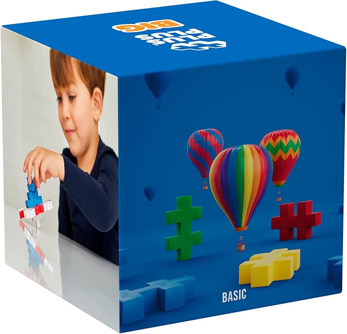 PLUS PLUS Big 100 Piece, Basic Color Mix - Large Blocks for Toddlers | Quiet Stem Toys for Toddlers, Prek Classroom Essentials, Waffle Blocks Jumbo, Stem Bins for Classroom, Sensory Bins