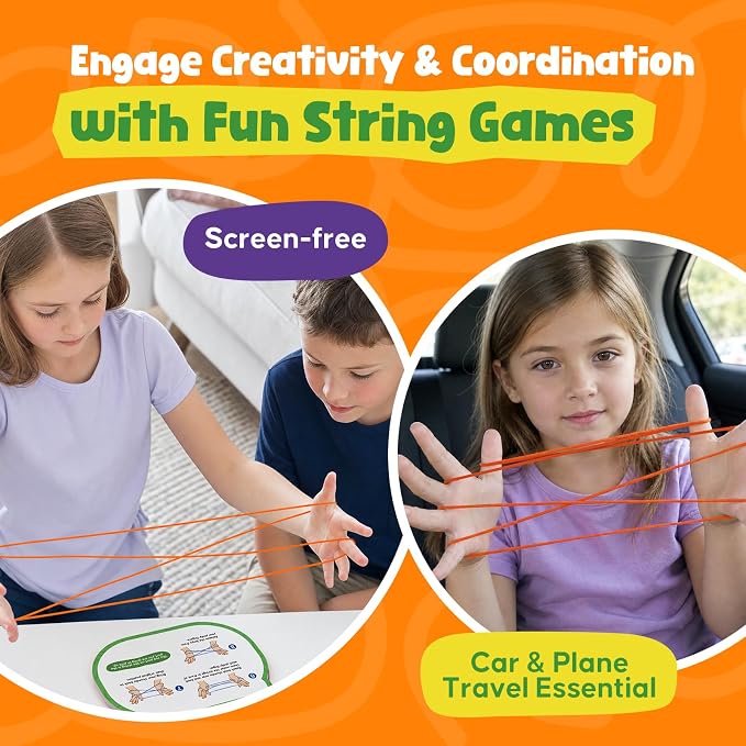 Kasfalci Cradle String Game Kit - Teen Girl Gifts, Birthday Gift for 8 9 10 11 12 Year Old Boys Girls - Road Trip & Travel Toys for Kids Ages 6-12 - Classic Cats Finger String Figures