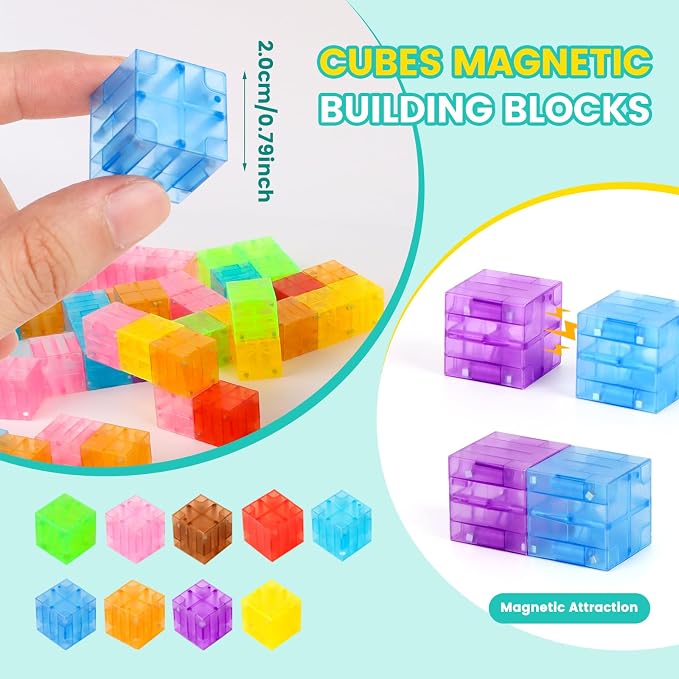 ZHENFINITY 200PCS Rainbow Magnetic Building Blocks, STEM Construction Toy | Light-Through Blocks for Open-Ended Building, Creativity and Hands-On Play, Gift for Boys and Girls Ages 4-8