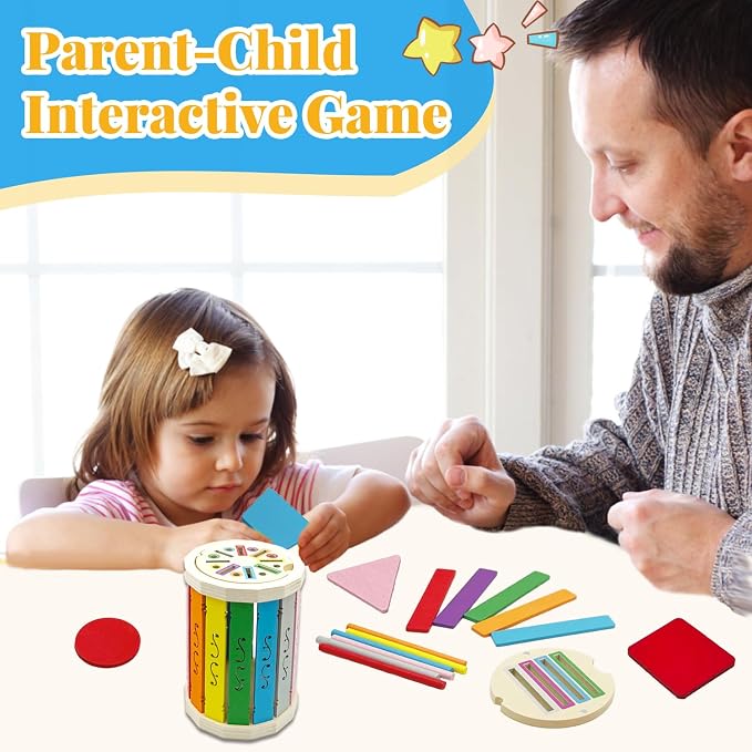 Montessori Wooden Stick Color Sorting Toys for 18+ Month, Dual Play Educational Preschool Learning Fine Motor Skills Sensory Toys for Toddlers 3-5 Year Girl Boy Birthday Gifts (Rainbow Bucket)