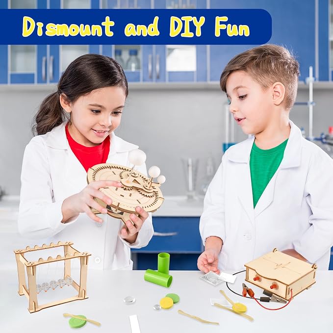 6-in-1 STEM Science Kits for Kids, Wood Arts and Craft Kits, STEM Toys for Boys Girls Age 8-12 5-7 8 10 12 13 14 Gift Idea, 3D Puzzles Building Engineering Model Set
