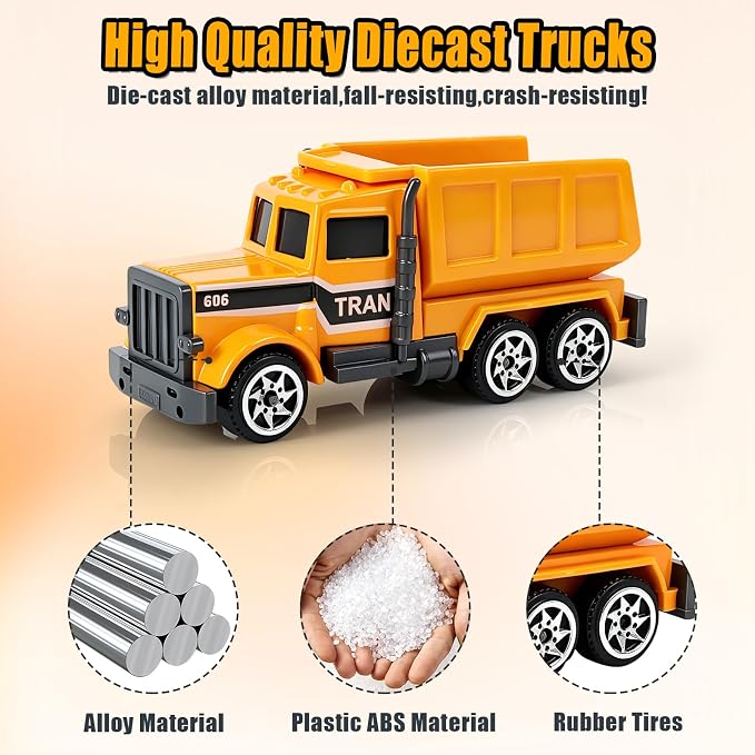 6 Pack Diecast Construction Toys, Mini Excavator Toy Alloy Construction Truck Model Set for Boys Age 3 4 5 6 7 Years Old, Kids Toddlers Birthday Gift & Party Favors