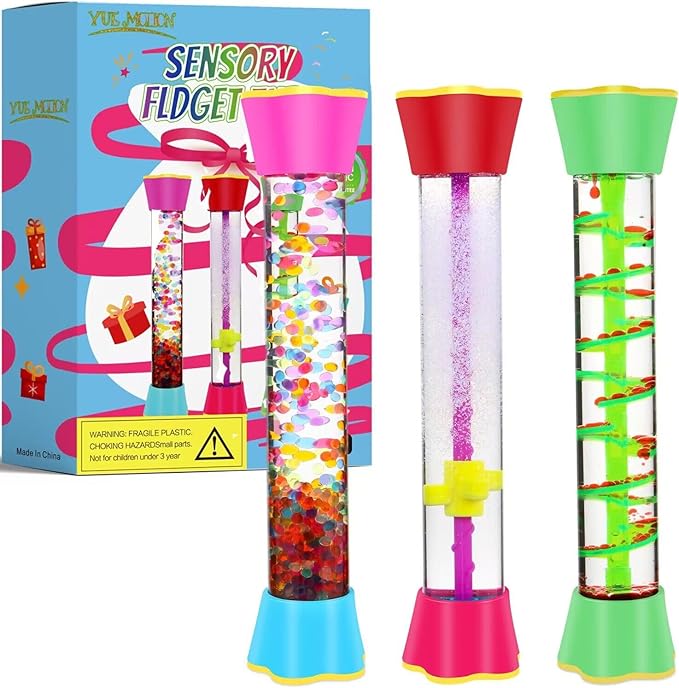 Sensory Fidget Tubes - Calming Toys for Kids- Sensory Tube with Glitter Bottle, Gravity Spinner, Bubble Drop Spiral - Fidget Toys for Classroom, Desk Decor, Stocking Stuffers