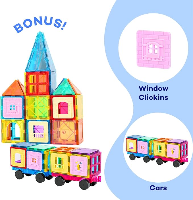 Anbalulu Magnetic Tiles 100PCS with 2 Cars, Set for Kids Ages 3-9 | STEM Educational Construction Building Blocks, Magnetic Construction Toy Gifts for Toddlers