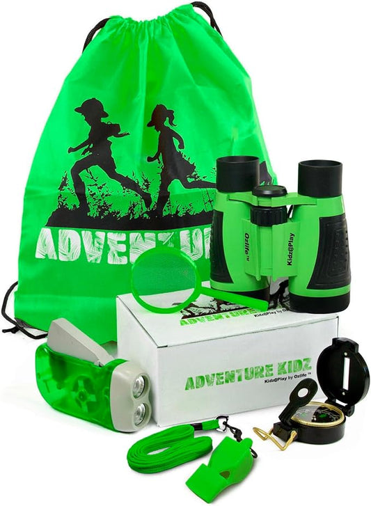 Adventure Kidz Outdoor Exploration Kit, Children’s Binoculars with Case, Flashlight, Compass, Whistle, Magnifying Glass, Backpack. Great Kids Gift Set for Camping, Hiking, STEM and Pretend Play | Binoculars, Flashlight, Compass, Fox Whistle, Magnifying...