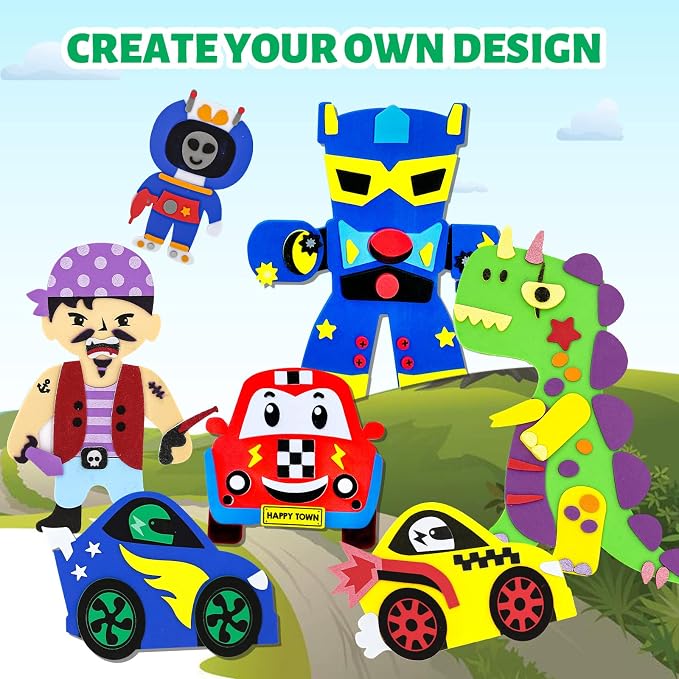 VKPI 4 Pieces EVA Foam Art Crafts Gift Kit, Creative Make Your Own Pirates, Cartoon Foam Paper Craft Projects for Kids Ages 4+ Toddler, Preschool Learning Toy for Birthday Party Favor Supplies
