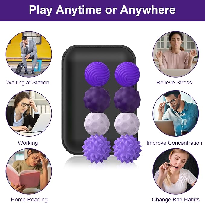 BUSOHA Silicone Magnetic Fidget Balls - 8 Pack Fidget Toys for Adult | Four Unique Textures Sensory Support,Quiet and Silent Stress Relief,Lightweight,Office,Travel,Anxiety,ADHD,Purple