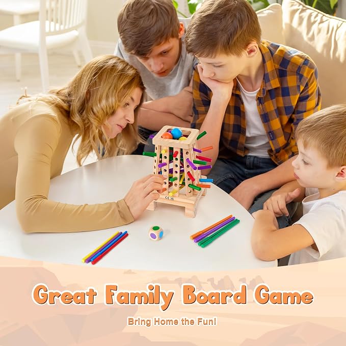 Montessori Board Game for Kids 4-6, Pyramid Wooden Sticks Dice Game | Math Educational, Fine Motor Skills Toy for 3+ Year Olds Girls Boys, Classic Table Game for Family Night