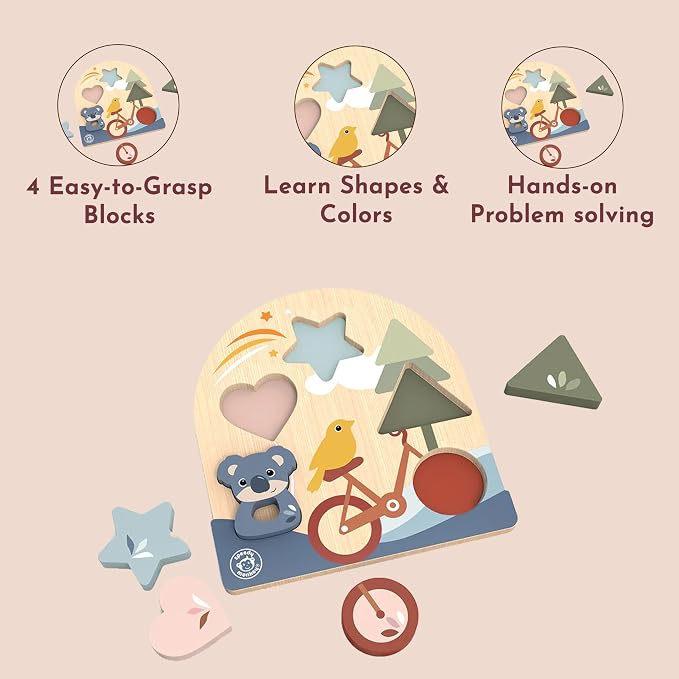 Early Learning Puzzle for Toddlers 12m+ 4-Piece Sorter | 4-piece shape color sorter, sorting & stacking toys, cognitive fine motor learning, preschool, early development, wooden toy