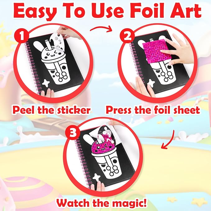 FUNNYB&G Foil Art Craft Kit for Kids, Sparkly Birthday Gift Toy for Girls | No Mess, Kids Ages 4-10 Create Sparkling Artwork, A Creative Gift for Birthdays, Holidays, Travel Activities,Screen-Free Fun
