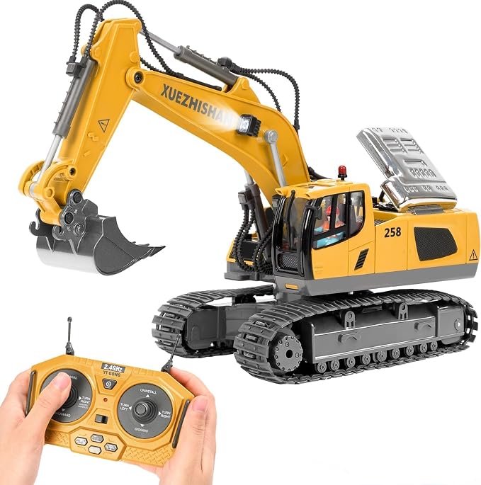 KidsFaves Remote Control Excavator Toys for Boys Turns 680-degree 2 Batteries Metal Shovel Lights/Sounds Construction Toys Birthday Gifts Boy Toys for 3 4 5 6 7 8 Years Old | RC Excavator with 680° Rotating Cab, Full Function Remote Control Constructio...