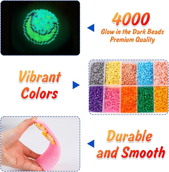 Meland Fuse Beads Kit, 5MM 24000 Beads in 24 Colors,Craft Gift for Age 5-12 | Includes 6 pegboards and craft accessories for colorful patterns, keychains and screen-free creative projects