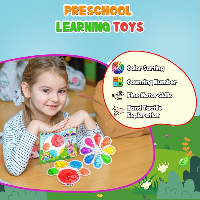 2Pcs Color Sorting Sensory Toys for Kids with Autism Toddler Toys for Airplane Travel Road Trip Preschool Montessori Toys Fine Motor Skills B Easter Basket Stuffers Gifts for Kids Boys Girls